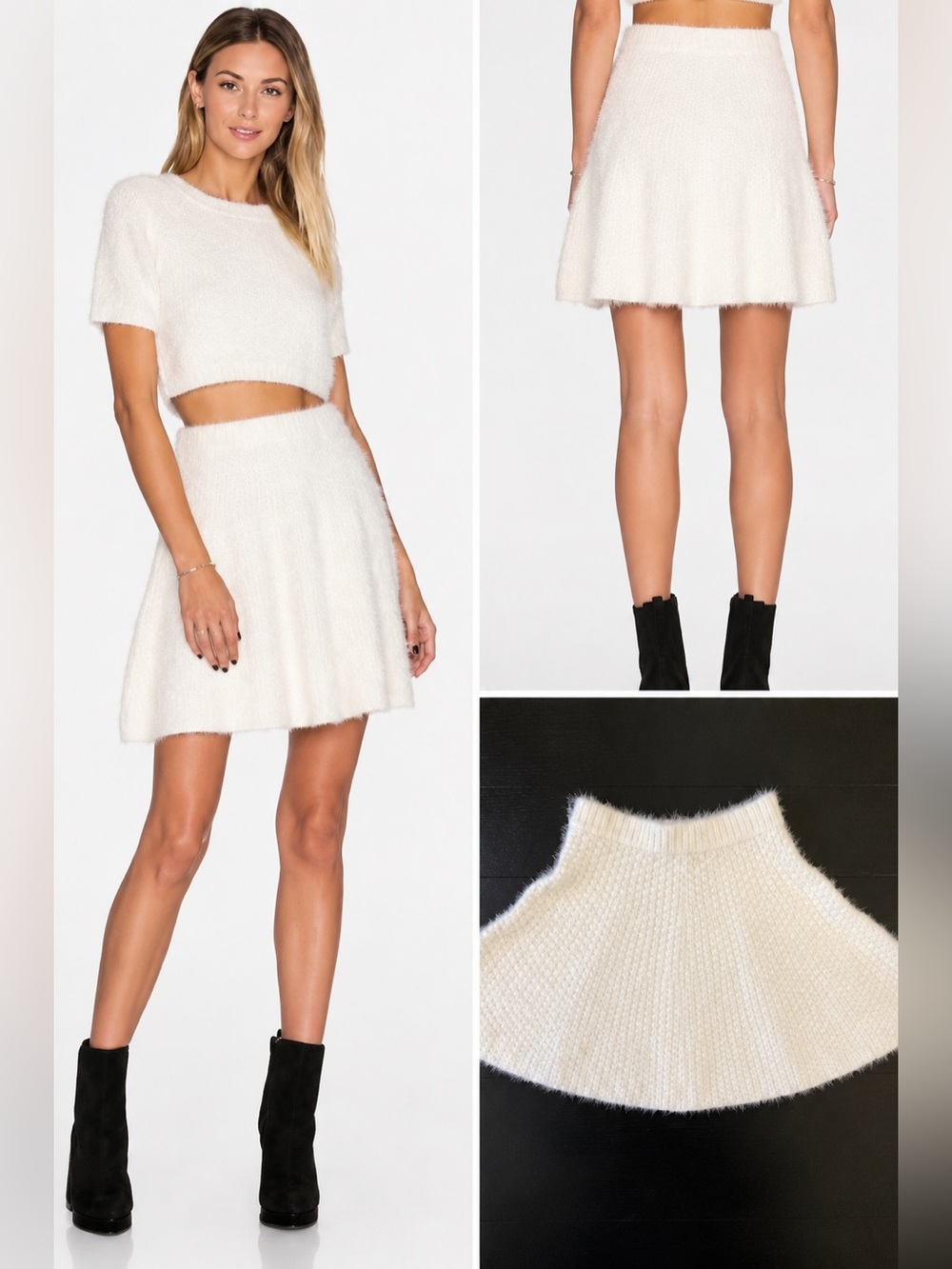 Lovers + Friends Be Flirty Ivory Eyelash Knit Circle Skirt S NWOT
